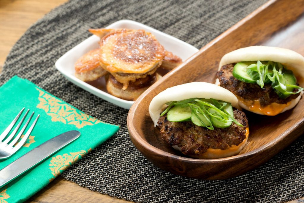 Korean Bao sliders topped with slices of sweet Persian cucumbers. Source: Blue Apron.